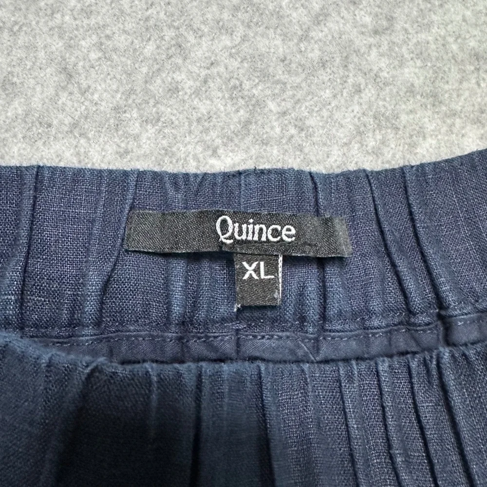 Quince Navy Blue 100% Linen Elastic Waist Straight Leg Cropped Pants Womens XL